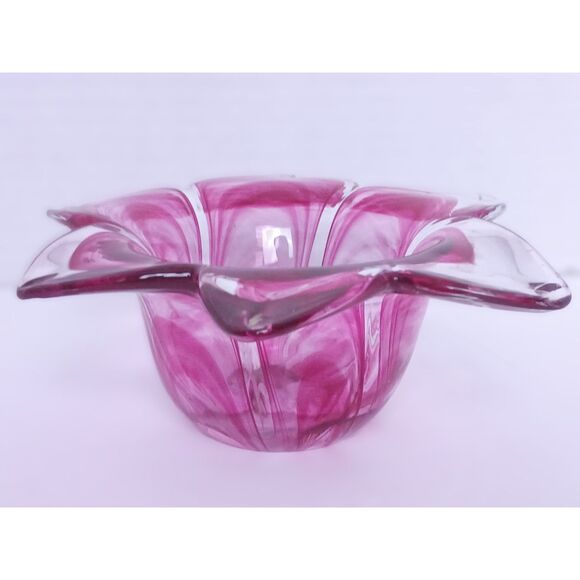 Murano Lavorazione Vintage Art Glass Pink Tulip Petal Vase / Candle Holder - Picture 2 of 10